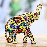 Aluminum figurine, 'Royal Salute' - Colorful Elephant Aluminum Figurine Hand-painted in India