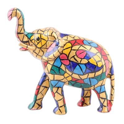Colorful Elephant Aluminum Figurine Hand-painted in India