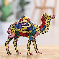 Aluminum figurine, 'Desert Glory' - Colorful Camel Aluminum Figurine Hand-painted in India