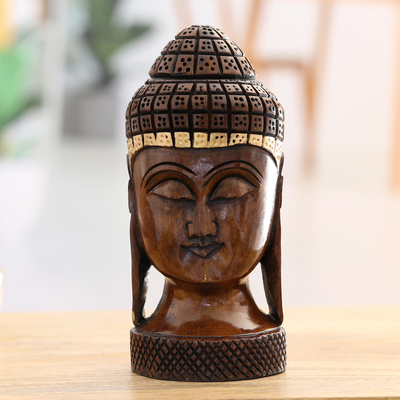 Wood figurine, 'Buddha Serenity' - Exquisite Buddha Wood Figurine Carved in India