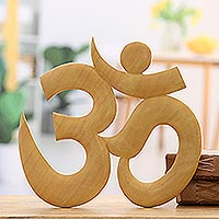 Wood wall art, 'Majestic Om' - Om Symbol Wood Wall Art Hand-carved in India