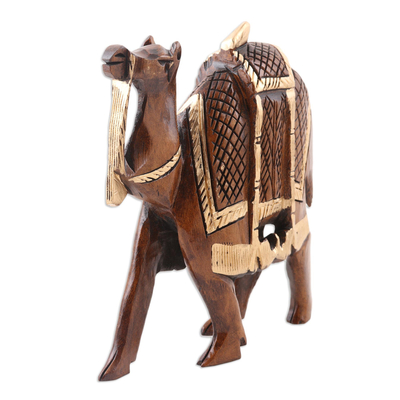 Wood figurine, 'Camel Walk' - Camel Wood Figurine Hand-carved and Hand-painted in India