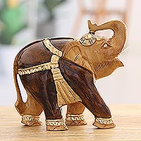 Wood figurine, 'Regal Greetings' - Royal Elephant Wood Figurine Carved in India