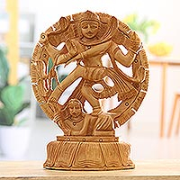 Wood statuette, 'Splendid Nataraja' - Hand-carved Wood Statuette of God Shiva Nataraja from India