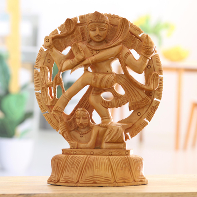 Holzstatuette - Handgeschnitzte Holzstatuette des Gottes Shiva Nataraja aus Indien