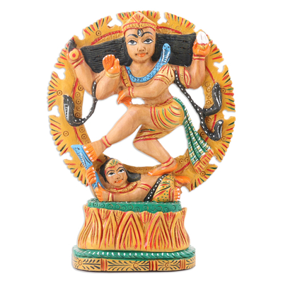 Hand-carved Wood Figurine of God Shiva Nataraja from India