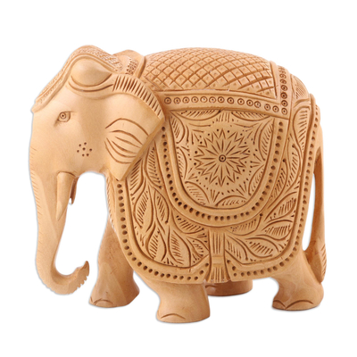 Elephant Carved Wood Figurine Crafted in India