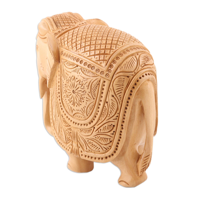 Wood figurine, 'Imposing Elephant' - Elephant Carved Wood Figurine Crafted in India