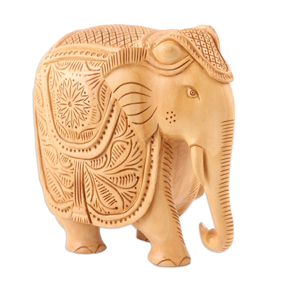 estatuilla de madera - Exquisita figura de madera de elefante tallada en la India