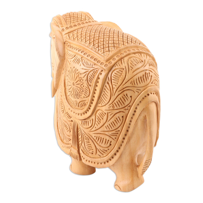 Wood figurine, 'Grandiose Elephant' - Exquisite Elephant Wood Figurine Carved in India