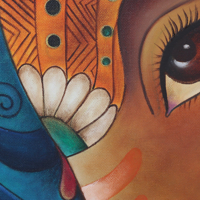 „Ekadanta“ – signiertes, ungedehntes Hindu-Gemälde von Ganesha mit Lotusblumen