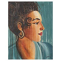 'Femme Fetale' - Pintura impresionista de mujer sin estirar firmada