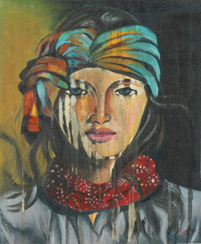 'Zigeunerprinzessin' - Signiertes ungedehntes impressionistisches Gemälde einer Zigeunerin