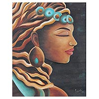 'Reina egipcia' - Pintura impresionista firmada sin estirar de mujer egipcia