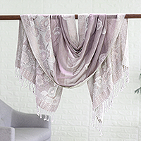 Cotton blend shawl, 'Bloom Charm' - Cotton & Wool Shawl with Floral Pattern Woven in India
