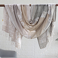 Schal aus Baumwollmischung, „Paisley Charm“ – Schal aus Baumwolle und Wolle mit Paisley-Muster, gewebt in Indien