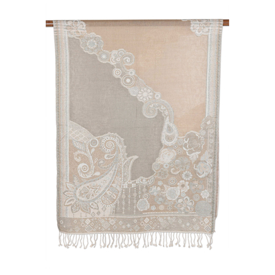 Cotton blend shawl, 'Paisley Charm' - Cotton & Wool Shawl with Paisley Pattern Woven in India