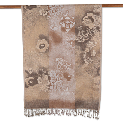 Schal aus Baumwollmischung - Schal aus Baumwolle und Wolle mit Blumenmuster, gewebt in Indien