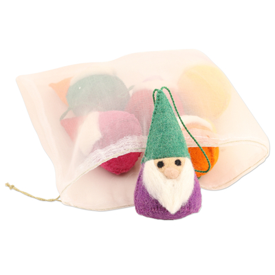 Curated gift set, 'Colorful Gnomes' - Handcrafted Gnome-Themed Wool Felt Curated Gift Set