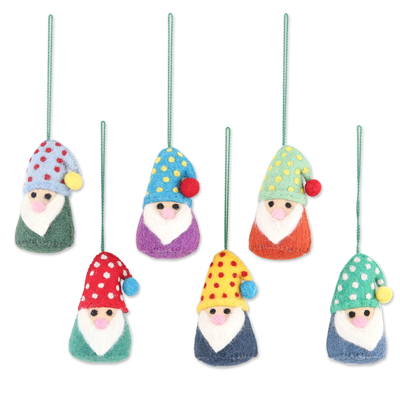 Felted wool ornaments, 'Nordic Gnomes' (set of 6) - Wool Felt Holiday Ornaments (Set of 6)