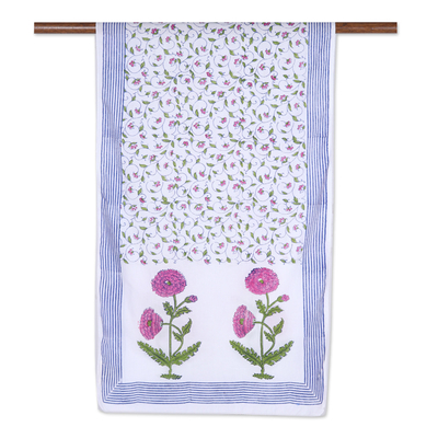 Batik cotton scarf, 'Floral Elegance' - Floral Cotton Scarf with Colorful Batik Pattern from India