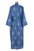 Cotton robe, 'Midnight Rest' - Cotton Robe with Printed Leafy Motifs and Cerulean Piping
