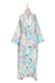 Cotton robe, 'Floral Imagination' - Cotton Robe with Printed Floral Motifs and Aquamarine Piping (image 2a) thumbail