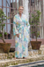 Cotton robe, 'Floral Imagination' - Cotton Robe with Printed Floral Motifs and Aquamarine Piping (image 2b) thumbail