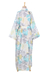 Cotton robe, 'Floral Imagination' - Cotton Robe with Printed Floral Motifs and Aquamarine Piping (image 2d) thumbail