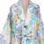 Cotton robe, 'Floral Imagination' - Cotton Robe with Printed Floral Motifs and Aquamarine Piping (image 2e) thumbail