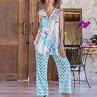 Cotton pajama set, ‘Cozy Dreams’ - Cotton PajamaC Set with Sleeveless Top and Full-Length Pants