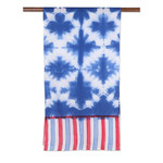 Cotton scarf, 'Sapphire Leaves' - Cotton Scarf with Leafy Batik Pattern in Sapphire Tones