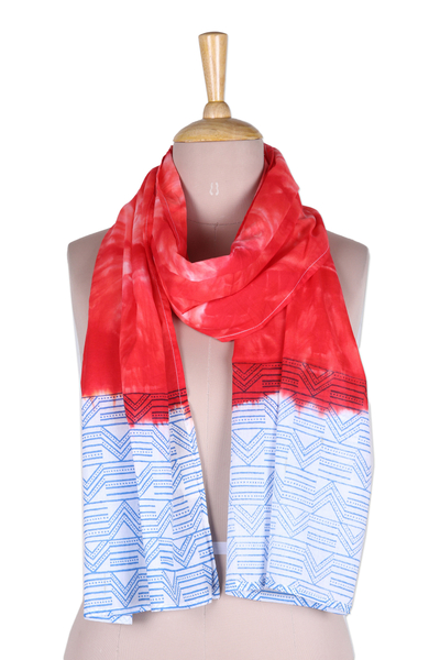 Cotton Scarf with Batik Pattern in Strawberry Tones