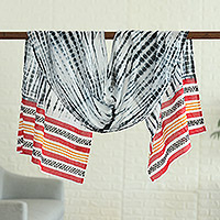 Cotton scarf, 'Snow White Appeal' - Cotton Scarf with Striped Batik Pattern in Colorful Tones