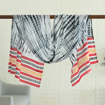 Bufanda de algodón - Bufanda de algodón con estampado batik a rayas en tonos coloridos
