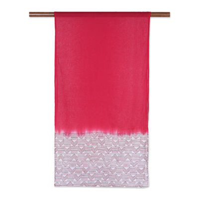 Cotton scarf, 'Creative Cerise' - Cotton Scarf with Batik Pattern in Cerise Tones