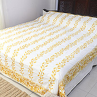 Chain-stitched cotton duvet cover, 'Kashmir Vines' (queen) - Chain-stitched Cotton Queen Duvet Cover Handmade in India