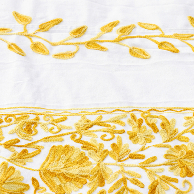 Chain-stitched cotton duvet cover, 'Kashmir Vines' (queen) - Chain-stitched Cotton Queen Duvet Cover Handmade in India