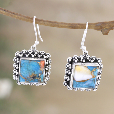 Sterling silver dangle earrings, 'Blue Memory' - Sterling Silver and Composite Turquoise Dangle Earrings