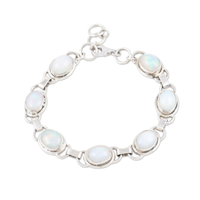 Opal link bracelet, 'Creative Links' - Sterling Silver and Opal Link Bracelet from India