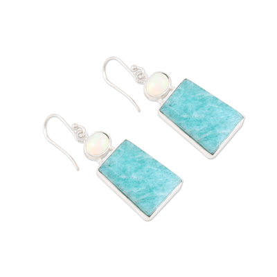 Amazonit- und Opal-Ohrringe, 'Lucky Creativity' (Glückliche Kreativität) - Sterling Silber Ohrringe mit Amazonit und Opal