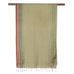100% silk shawl, 'Olive Blush' - Olive Striped Shawl Hand-woven from 100% Silk in India