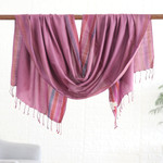 Silk shawl, 'Mauve Charm' - Indian Handloomed Striped Silk Shawl in Mauve