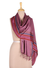 Silk shawl, 'Mauve Charm' - Indian Handloomed Striped Silk Shawl in Mauve