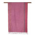 Silk shawl, 'Mauve Charm' - Indian Handloomed Striped Silk Shawl in Mauve