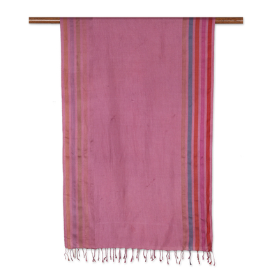 Mantón de seda - Mantón indio de seda a rayas tejido a mano en color malva