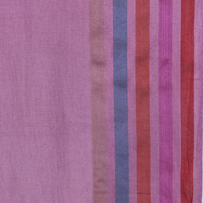 Mantón de seda - Mantón indio de seda a rayas tejido a mano en color malva
