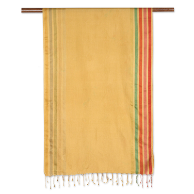 Mantón de seda - Mantón indio de seda a rayas tejido a mano en mostaza