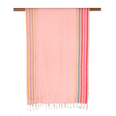 Silk shawl, 'Petal Pink Charm' - Indian Handloomed Striped Silk Shawl in Pink