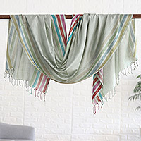 Silk shawl, 'Laurel Charm' - Indian Handloomed Striped Silk Shawl in Laurel
